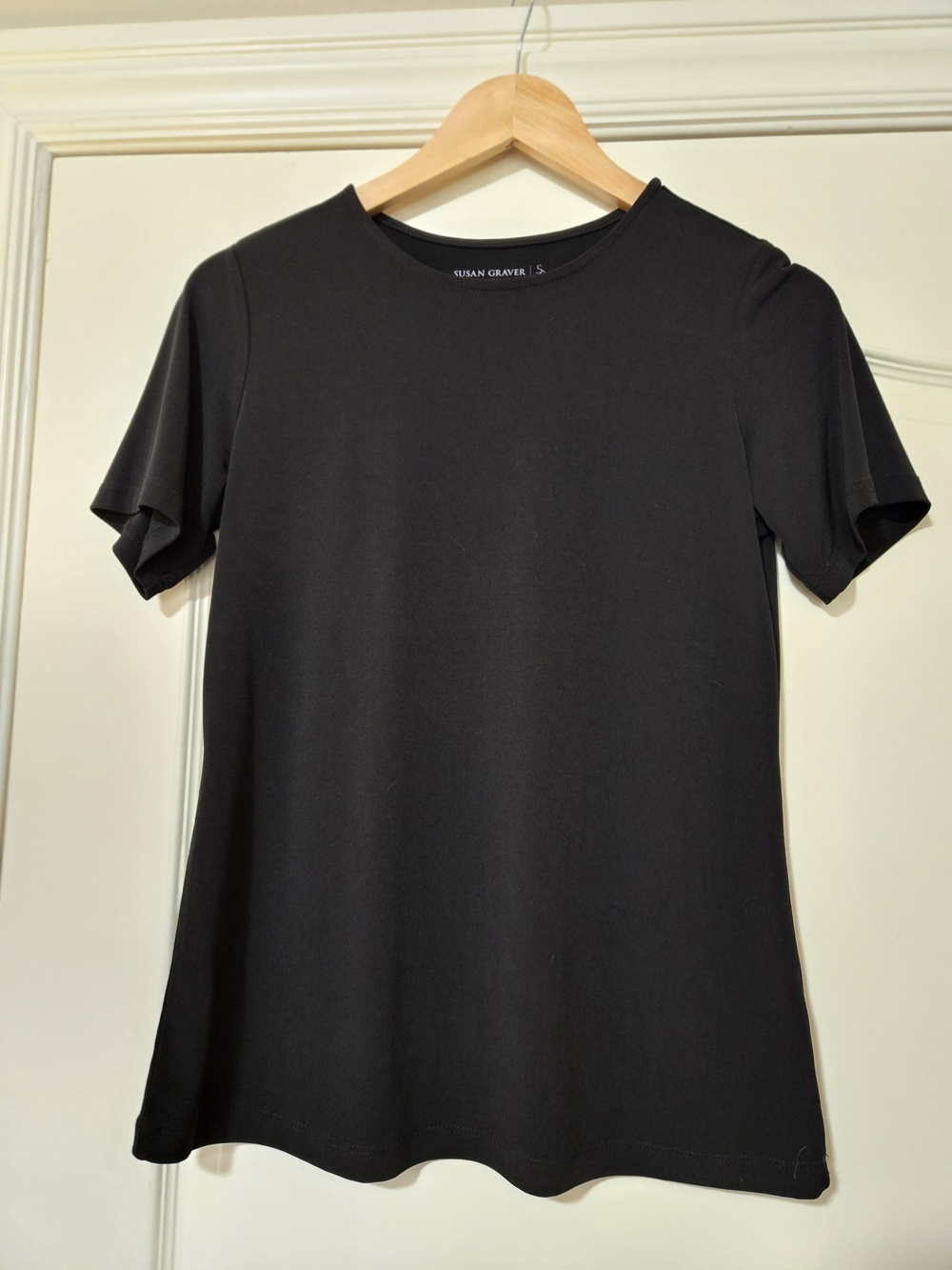 Susan Graver Black Short-Sleeve Crewneck Slinky Soft Flowy Shirt